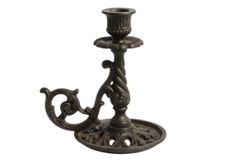 Antique metal candlestick holder, vintage style, decorative and elegant, isolated on transparent background
