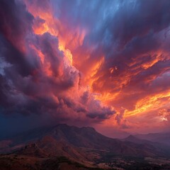 Dramatic Clouds Over Mountain Landscape at Sunset