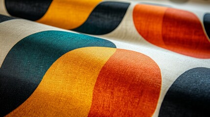 Retro Geometric Fabric Design with Colorful Waves