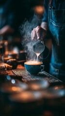 Barista Creating Latte Art in Cozy Cafe