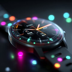 Close-up of a Modern Smartwatch with Colorful Lights