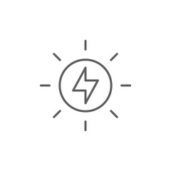 Solar energy icon. Simple outline style. Sun with lightning bolt, technology, nature, eco, ecology, sunlight, environment concept. Thin line symbol. Vector isolated design. Editable stroke