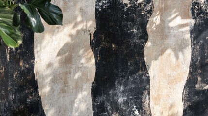 Abstract textured background with contrasting stripes and foliage shadows creating a unique visual