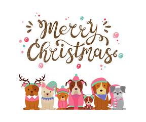 Holiday Cheer Banner, Merry Christmas with poppy dogs, Joyful Clipart. 