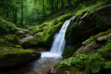 Obraz premium Waterfall in the forest, landscapes