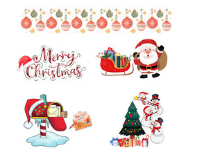 Fototapeta premium Merry Christmas PNG Clipart Set, Banners and Festive Elements 