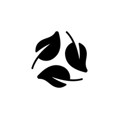 Recyclable icon. Simple solid style. Recycle with leaf, bio, degradable, leaves, sustainable,  label, eco, environment, nature concept. Silhouette, glyph symbol. Vector isolated design