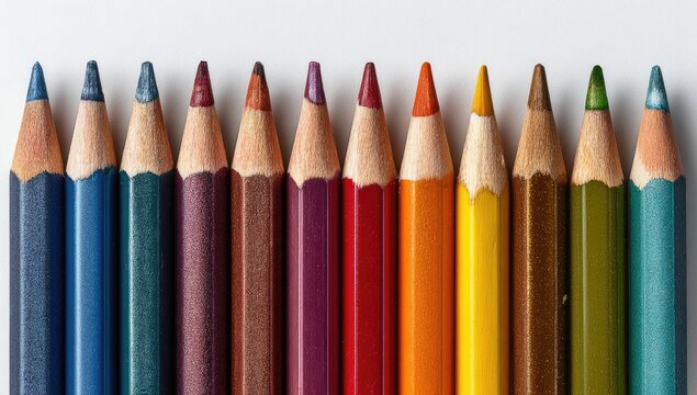 Row of colored pencils, various shades