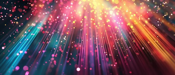 Fototapeta premium Radiant light beams and bokeh circles: a vibrant abstract celebration of color and energy