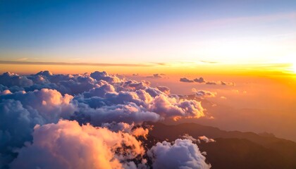 Sunrise Over Clouds From Airplane Window.