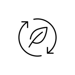 Biodiversity icon. Simple outline style. Ecology featuring a leaf encircled by arrows, sustainability, nature, ecological practices concept. Thin line symbol. Vector isolated design