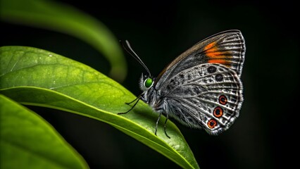 Obraz premium Close up of a detailed butterfly resting on a vibrant green leaf