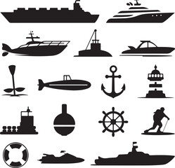 set of silhouettes of boats