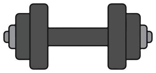 Illustration of a gray dumbbell with multiple weights on each side, isolated on white.