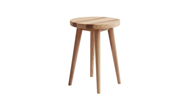 Minimalist wooden stool with three legs isolated on transparent background, perfect for adding a touch of natural elegance to any modern interior design
