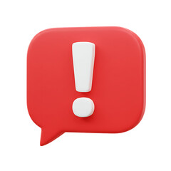 Red 3D Exclamation Mark Speech Bubble on transparent background
