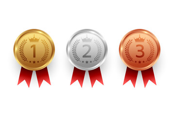 Gold Silver Bronze Award Medals with Red Ribbon – 1st 2nd 3rd Place