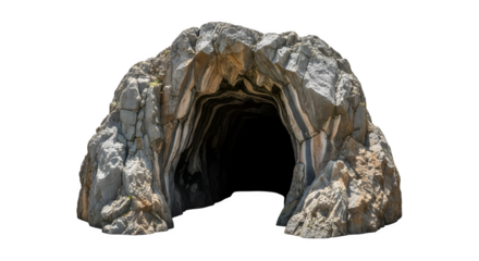 Rock cave isolated on transparent background, a natural stone formation with a dark entrance, inviting exploration and adventure in the wilderness