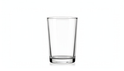 An empty clear glass tumbler on a white background in a studio shot.