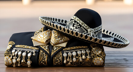 Charro Suit and Sombrero Displaying Traditional Mexican Style.
