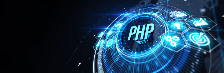Business, Technology, Internet and network concept. PHP abbreviation. Modern technology concept. 3d illustration