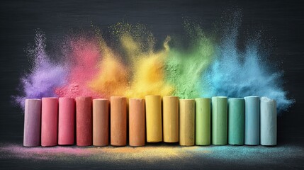 Colorful Chalk Crayons Explosion On Dark Background