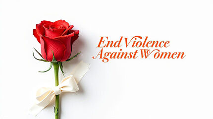 A symbolic red rose with a ribbon, representing the global movement to end violence against women, isolated on white background a call for support, awareness, and change