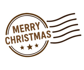 A vector vintage cap emblem with the words “Merry Christmas,” designed in rustic retro style, colored completely in brown with details.