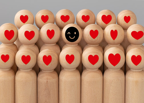 Happy singleness concept. Happy face. Living happily without a relationship. Single, unattached concept. Horizontal format. 