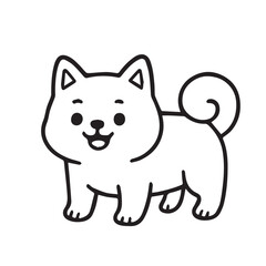 Vector cartoon art of an adorable dog, designed in joyful simple form, using purely black and white with thick bold black outlines.