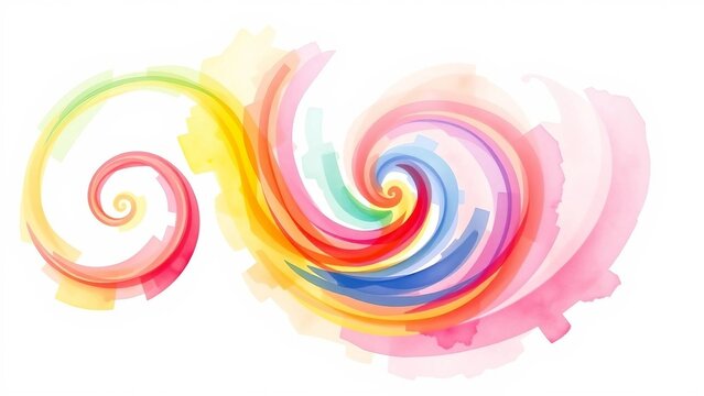 Bright abstract rainbow swirl with watercolor texture, colorful vortex design for creative backgrounds.