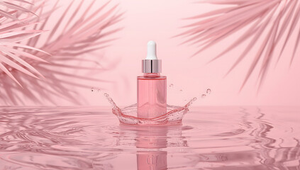 Pink Serum Dropper Bottle with Splash Effect