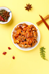 Spicy Glazed Squid with Star Anise and Chopsticks Asian Cuisine Flat Lay