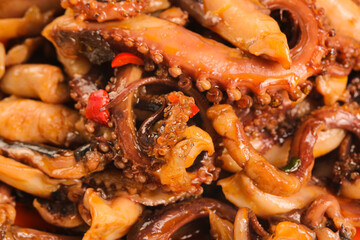 Spicy Marinated Squid Tentacles with Bean Curd - Asian Seafood Cuisine Close-up