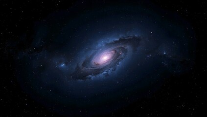 Obraz premium Cosmic Spiral Galaxy Starfield with Bright Nebula and Dark Space Sky.