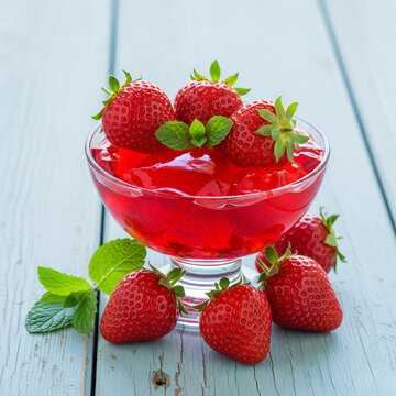 Fresh Strawberries and Delicious Jelly Dessert
