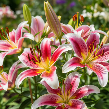 Vibrant Pink White Lilies Blooming Garden