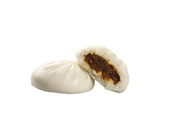 Steamed Pork Buns with Sauce Filling on White Background