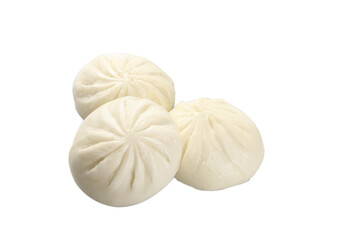 Chinese Steamed Pork Buns with White Dough on White Background
