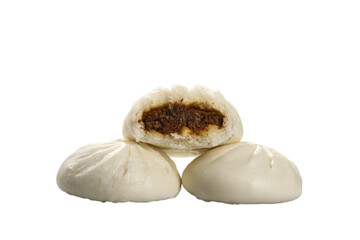 Chinese Steamed Pork Buns with Sauce Filling on White Background