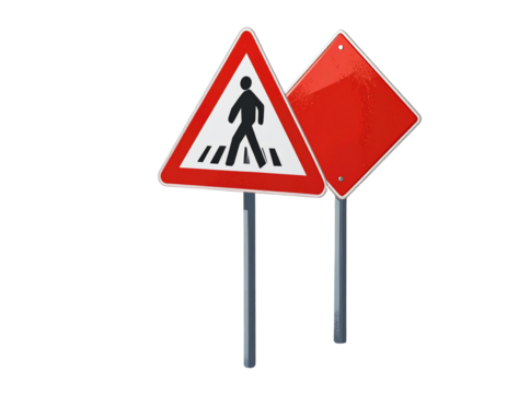 Symbolic Road Sign Illustration- Pedestrian Crossing Warning with Bold Red Border on
