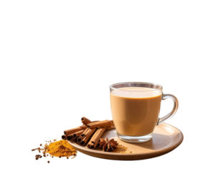 Aromatic Chai Tea- Refreshing Beverage on a Rustic Table Overlooking a Bustling India