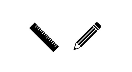 Ruler and Pencil on White Background Design and School Supplies