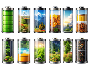 - Firefly_Modern Set of Battery Icons, Indicators, and Symbols Displaying Charge Levels and Cha