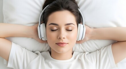 Woman with Headphones Relaxing on a Pillow