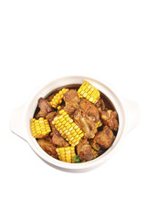 Stewed Pork Ribs with Fresh Corn in Pot - Traditional Comfort Food Dish