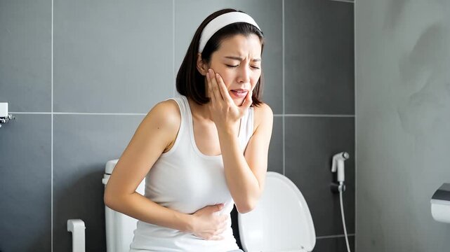 トイレで下痢に苦しむ女性