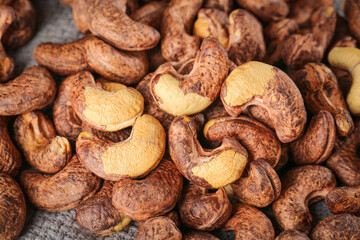 Roasted Vietnamese Cashew Nuts with Dried Shells and Crispy Golden Kernels