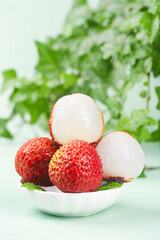 Fresh Guangzhou Lychee Fruits in Bowl - Tropical Asian Fruit Display