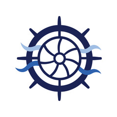 Obraz premium stylized ship wheel with waves white background
